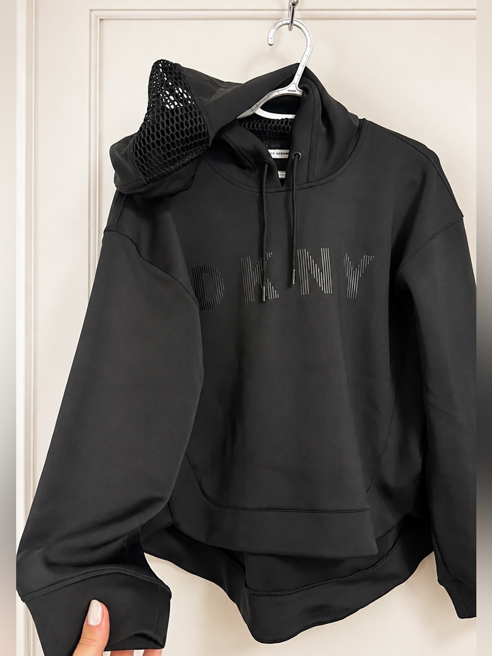 DKNY Women’s Top Mesh Hood Pullover Hoodie Sweatshirt NWOT